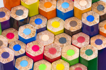 Colored wooden pencil tip, arranged in various colors, is beautiful background