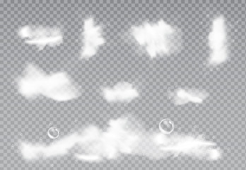 Set of Bath foam isolated on transparent background. Shampoo bubbles texture. soap dissolved in water. The effect of washing.