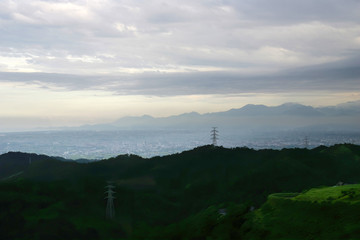 Cloudy high angle view of the Yilan plain landscape from Fo Guang University