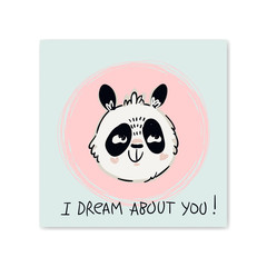 happy birthday, holiday, baby shower celebration greeting and invitation card. there are phrase I dream about you and panda. Vector illustration.