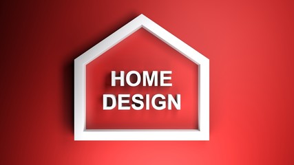 HOME DESIGN icon on red background - 3D rendering illustration