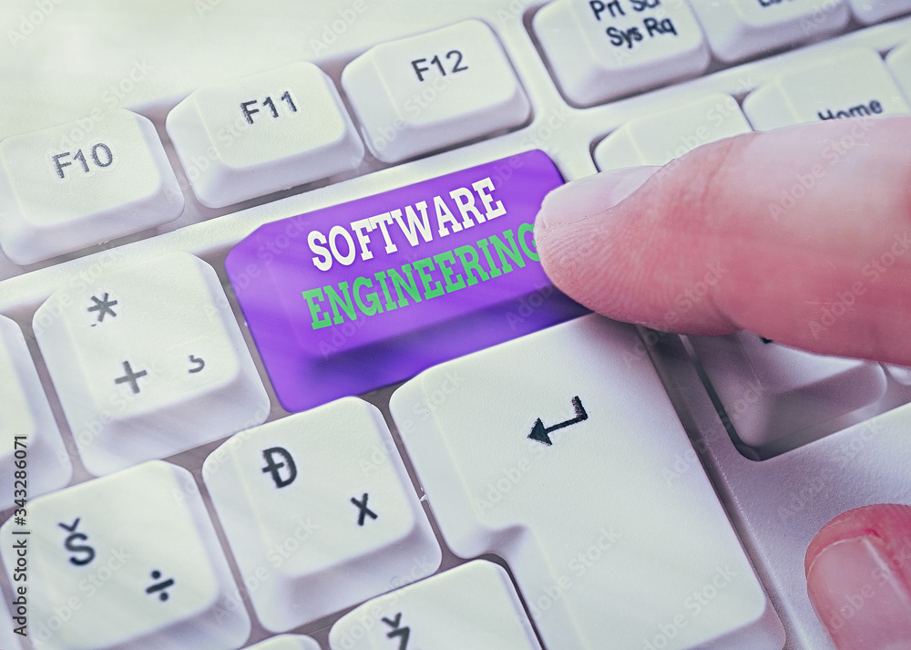 Poster word writing text software engineering. business photo showcasing program development in systematic 