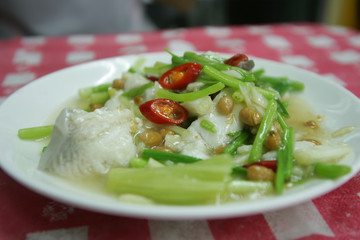 Close up shot of a plate of fried ocean sunfish