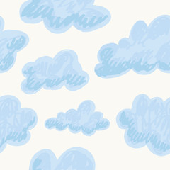 Seamless pattern with cute cartoon clouds. Vector childish background with sky. Vector hand drawn illustration in doodle style. Kids wallpaper, wrapping design, baby prints.