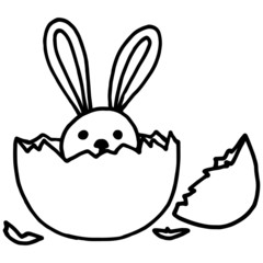 Easter bunny in doodle style, simple vector illustration, for design, linear black pattern, isolate on a white background, easter drawing