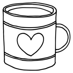 Doodle style cup, simple vector illustration, tableware element, for design, black  linear drawing, isolate on a white background