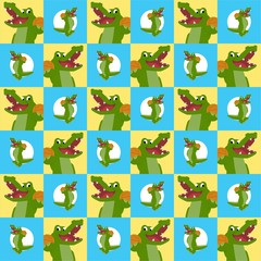 Crocodile Stands While Holding a Basketball Cute Illustration, Cartoon Funny Character, Pattern Wallpaper 