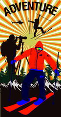 Ski and snowboard sports graphic design vector art