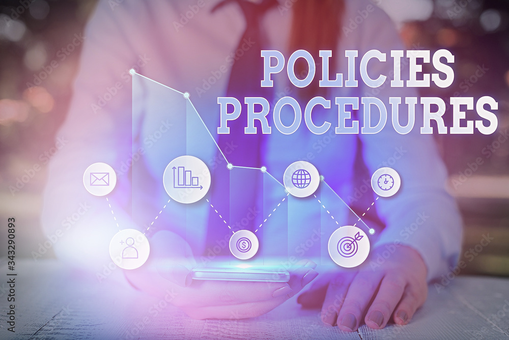 Poster writing note showing policies procedures. business concept for influence major decisions and actions