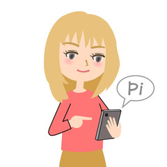 スマホを操作する女の子（白バック）