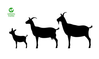 Farm Animals Goat Goatling Icon Set Vector Illustration
