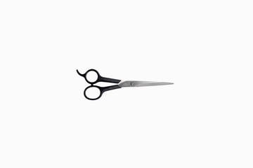 scissors with black handle, steel blades, isolate on white