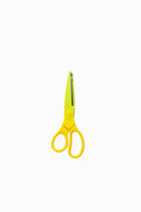 yellow scissors, protected blades, isolate on white