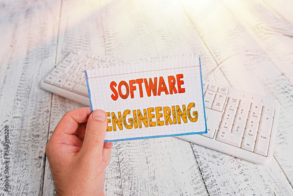 Poster text sign showing software engineering. business photo text program development in systematic quanti