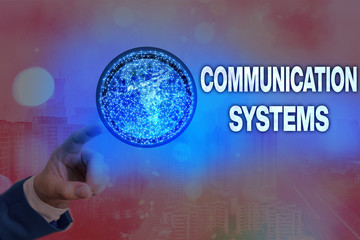 Writing note showing Communication Systems. Business concept for Flow of Information use of Machine...