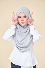 Isolated of Women wearing scarf with variety face expression