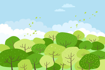 Obraz premium Illustration of a spring landscape with green trees.