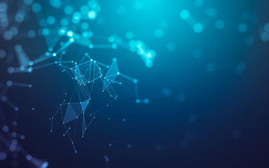 Abstract background. Molecules technology with polygonal shapes, connecting dots and lines. Connection structure. Big data visualization.