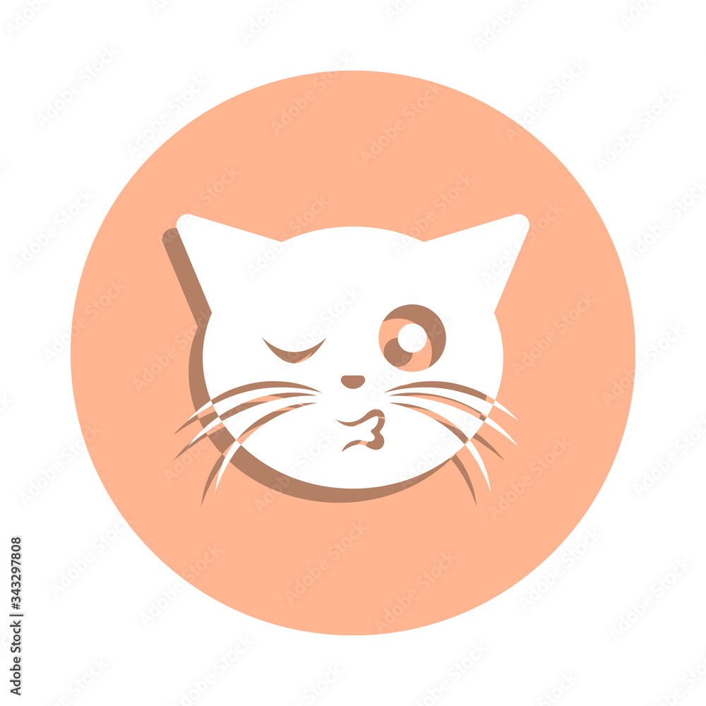Poster wink kiss cat badge icon. simple glyph, flat vector of cat smile icons for ui and ux, website or mob