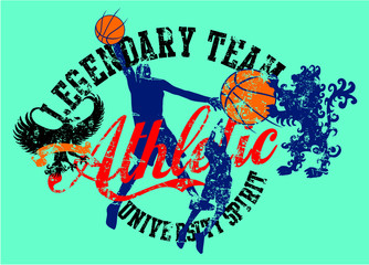 Basketball sports print embroidery graphic design vector art