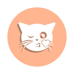 Wink love kiss cat badge icon. Simple glyph, flat vector of cat smile icons for ui and ux, website or mobile application