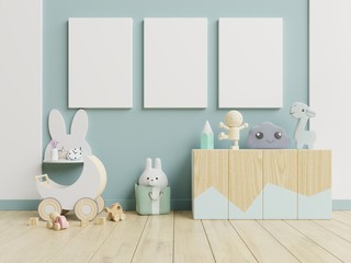 Mock up posters in child room interior.