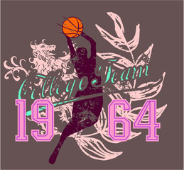 Basketball sports print embroidery graphic design vector art