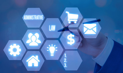 Word writing text Administrative Law. Business photo showcasing Body of Rules regulations Orders...