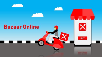 Illustration of Bazaar Online, Food services delivery on Ramadan or fasting month.