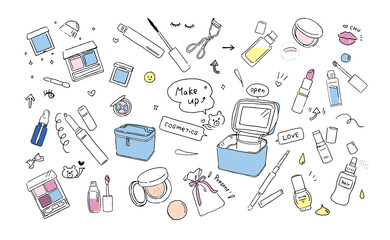 かわいいメイクアップツールのイラストセット
