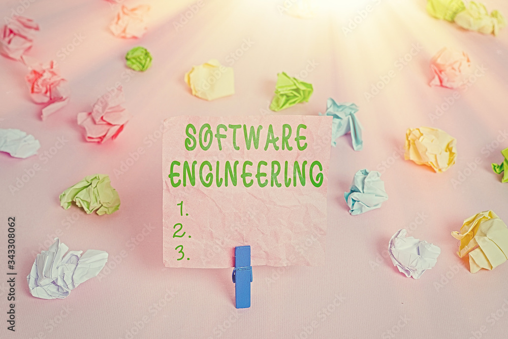 Poster handwriting text software engineering. conceptual photo program development in systematic quantifiab