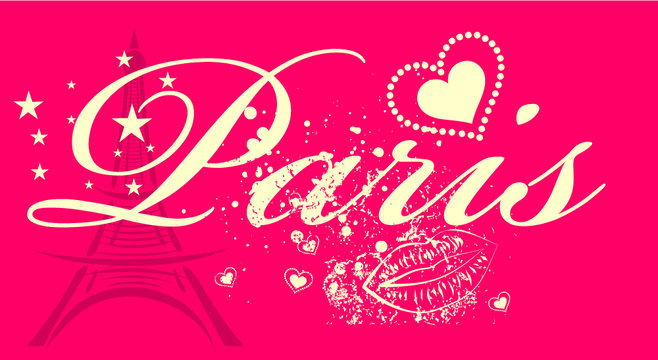 Paris love heart slogan print and embroidery graphic design vector art