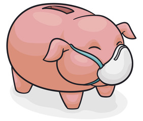 Piggy Bank Using a Protective Half Mask against of Coronavirus, Vector Illustration