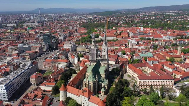 Zagreb Cathedral North Tower, damaged in Earthquake, preparing for controlled demolition by alpinists - Aerial Drone View