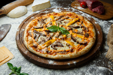 Italian pizza with meat and cheese