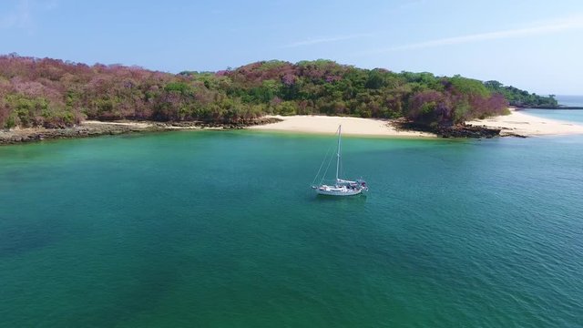 Chapera South Side with Aerial View of Sailing Yacht in the Las Perlas Islands with White Sand and Coral Beaches
