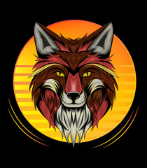 fox head logo with ornament background. APPAREL T-shirt design, print decoration.