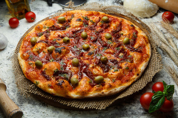 Italian Pizza with tomato and olive