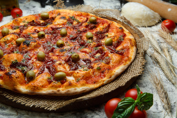 Italian Pizza with tomato and olive