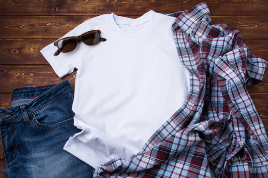 Men’s T-shirt mockup with checkered shirt