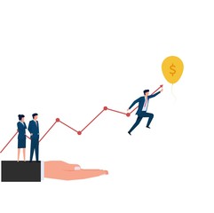 Man jump to reach balloon as a target. Business flat vector concept illustration.