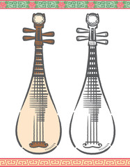 Vector illustration of chinese traditional instrument, pipa.
