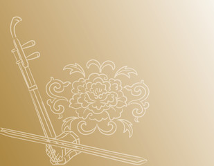 Music themed background with chinese musical instruments and peony flower.