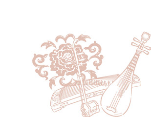 Fototapeta na wymiar Music themed background with chinese musical instruments and peony flower.