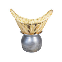 Obraz premium Steamed sticky rice equipment made from bamboo weave, crafts.
