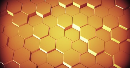 Abstract geometric honey gold hexagone background. 3D rendering. 3D illustration