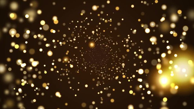 Abstract gold glitter and particle on black background. Looped animation with beautiful golden bokeh.