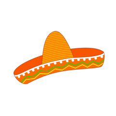 Mexico Sombrero. Cartoon mexican hat. Vector illustration isolated on white background.