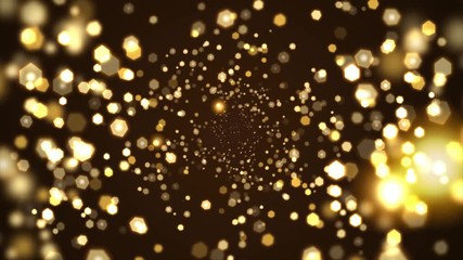 Abstract gold glitter and particle on black background. Looped animation with beautiful golden bokeh.