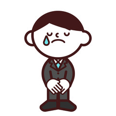 ビジネス　スーツ　全身　男性　お辞儀　謝罪　泣く